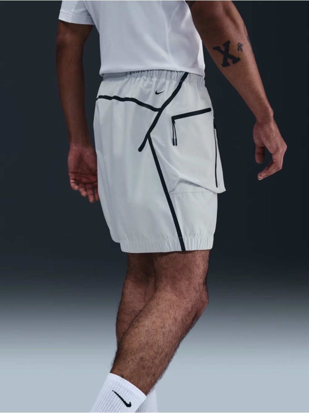 Nike White Athletic Shorts with Black Zipper Accents - Picture 2 of 6